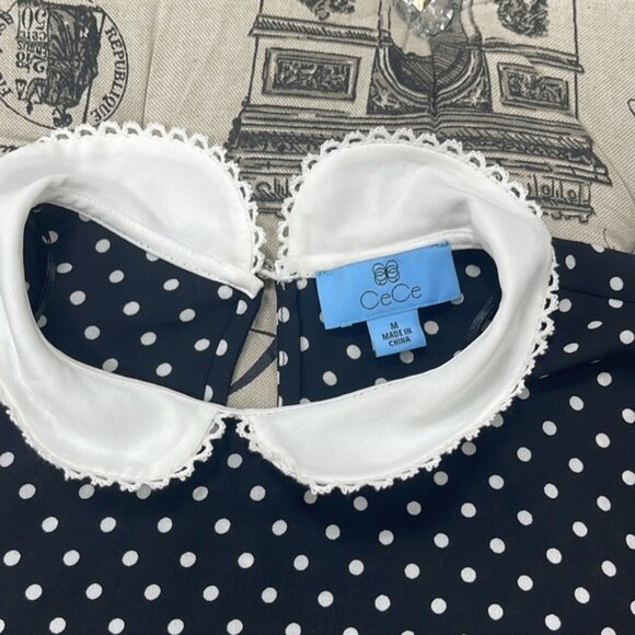 CeCe Polka Dot Flutter Sleeve Peter Pan Collar Top - Picture 3 of 10